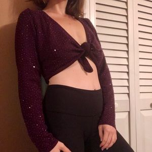 Purple Sequin Wrap Sweater / Crop Top
